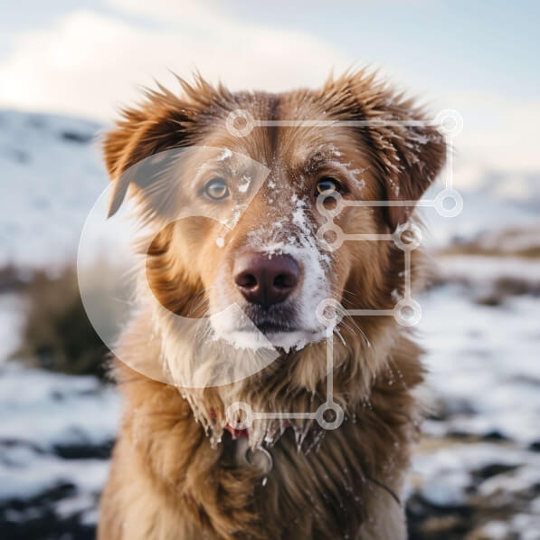 Intra Συλλεκτικό Ξύλινο Παζλ Plywood  4mm - Καφέ σκυλί με χιονισμένο πρόσωπο σε χιονισμένο τοπίο Σε Ξύλινο Κουτί - Διαστάσεις: 10x10 cm – 25 κομμάτια