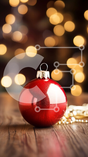 Intra Συλλεκτικό Ξύλινο Παζλ Plywood  4mm - Κόκκινη χριστουγεννιάτικη μπάλα σε ξύλινο τραπέζι με χρυσά και ασημένια στολίδια Σε Ξύλινο Κουτί - Διαστάσεις: 10x10 cm – 25 κομμάτια