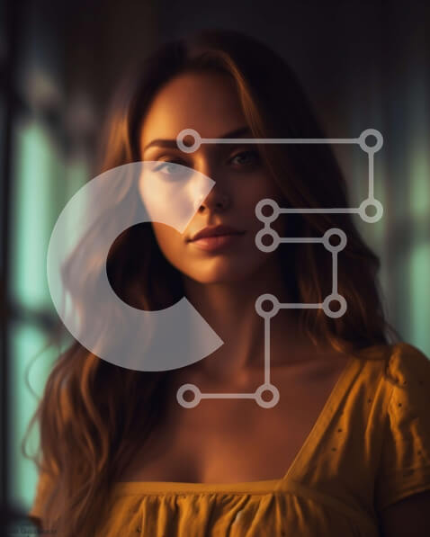 Intra Συλλεκτικό Ξύλινο Παζλ Plywood  4mm - Εκπληκτική γυναίκα με μακριά καστανά μαλλιά σε κίτρινο τοπ με θέα στον ορίζοντα της πόλης στο ηλιοβασίλεμα Σε Ξύλινο Κουτί - Διαστάσεις Puzzle: 10x10 cm – 25 κομμάτια