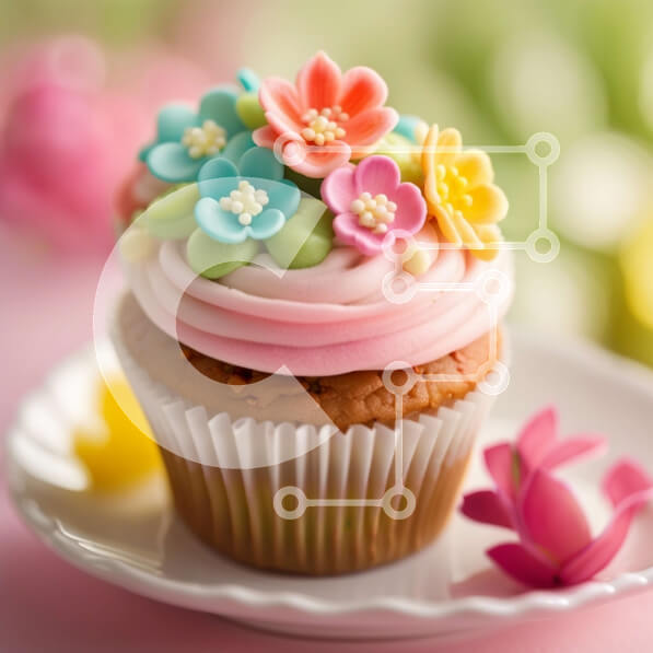 Σετ των 2 Intra Συλλεκτικό Ξύλινο Παζλ Plywood  4mm - Νόστιμο Cupcake με ροζ πάγωμα και πολύχρωμη διακόσμηση λουλουδιών Σε Ξύλινο Κουτί - Διαστάσεις: 10x10 cm – 25 κομμάτια