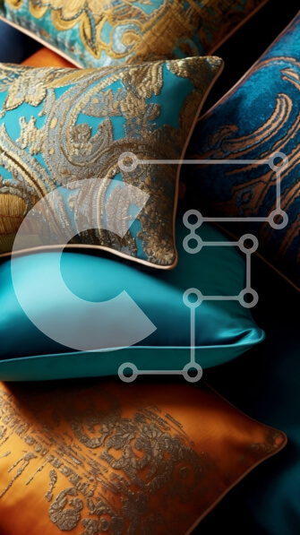 Intra Συλλεκτικό Ξύλινο Παζλ Plywood  4mm - Κομψό και πολυτελές διακοσμητικό μαξιλάρι από τιρκουάζ και χρυσό Paisley Σε Ξύλινο Κουτί - Διαστάσεις Puzzle: 10x10 cm – 25 κομμάτια