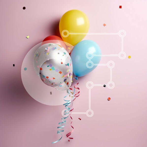 Intra Συλλεκτικό Ξύλινο Παζλ Plywood  4mm - Φωτεινή και χαρούμενη εικόνα δεμένων μπαλονιών σε ροζ φόντο Σε Ξύλινο Κουτί - Διαστάσεις Puzzle: 10x10 cm – 25 κομμάτια