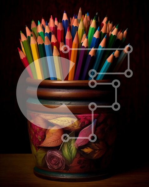 Intra Συλλεκτικό Ξύλινο Παζλ Plywood  4mm - Ζωηρόχρωμη θήκη μολυβιών με τα μολύβια στον ξύλινο πίνακα Στοκ Φωτογραφία Σε Ξύλινο Κουτί - Διαστάσεις: 10x10 cm – 25 κομμάτια