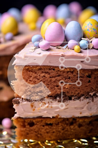 Σετ των 2 Intra Συλλεκτικό Ξύλινο Παζλ Plywood  4mm - Κοντινό πλάνο πασχαλινό κέικ σοκολάτας με στρώσεις με ροζ παγωμένο και πολύχρωμα αυγά Σε Ξύλινο Κουτί - Διαστάσεις: 10x10 cm – 25 κομμάτια