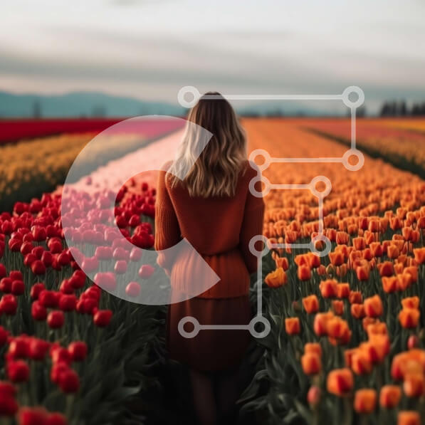 Intra Συλλεκτικό Ξύλινο Παζλ Plywood  4mm - Όμορφη εικόνα γυναίκας που στέκεται σε ένα χωράφι με τουλίπες Σε Ξύλινο Κουτί - Διαστάσεις: 10x10 cm – 25 κομμάτια