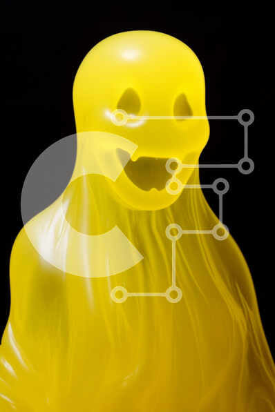 Intra Συλλεκτικό Ξύλινο Παζλ Plywood  4mm - Χαμογελώντας κίτρινο ειδώλιο φαντασμάτων σε μαύρο φόντο Σε Ξύλινο Κουτί - Διαστάσεις Puzzle: 10x10 cm – 25 κομμάτια