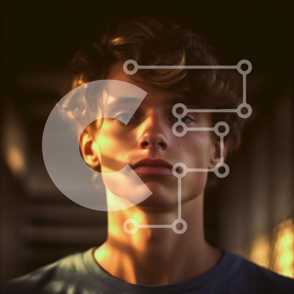 Intra Συλλεκτικό Ξύλινο Παζλ Plywood  4mm - Σοβαρός νεαρός άνδρας με σγουρά μαλλιά και μπλε πουκάμισο κοιτάζοντας την κάμερα Σε Ξύλινο Κουτί - Διαστάσεις Puzzle: 10x10 cm – 25 κομμάτια