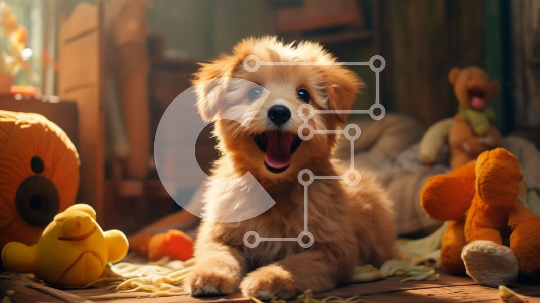 Σετ των 2 Intra Συλλεκτικό Ξύλινο Παζλ Plywood  4mm - Ευτυχισμένος σκύλος που περιβάλλεται από γεμιστά ζώα Σε Ξύλινο Κουτί - Διαστάσεις: 10x10 cm – 25 κομμάτια