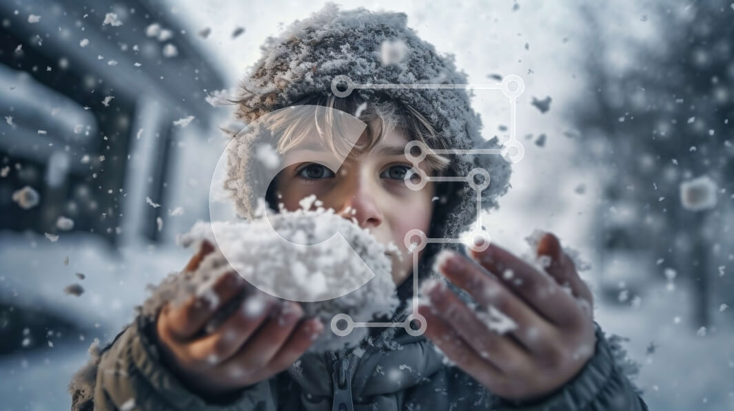 Intra Συλλεκτικό Ξύλινο Παζλ Plywood  4mm - Χαριτωμένη εικόνα ενός αγοριού που παίζει στο χιόνι Σε Ξύλινο Κουτί - Διαστάσεις Puzzle: 10x10 cm – 25 κομμάτια