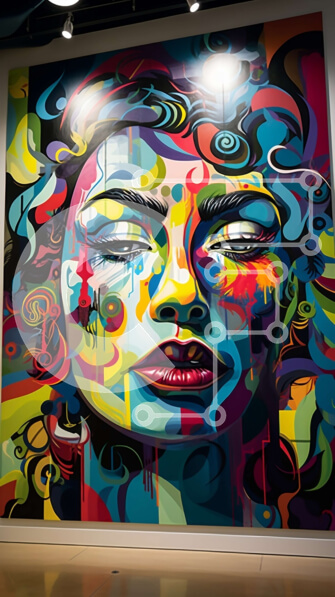 Intra Συλλεκτικό Ξύλινο Παζλ Plywood  4mm - Ζωντανή τοιχογραφία μιας γυναίκας με πολύχρωμο πρόσωπο και μαλλιά Σε Ξύλινο Κουτί - Διαστάσεις Puzzle: 10x10 cm – 25 κομμάτια