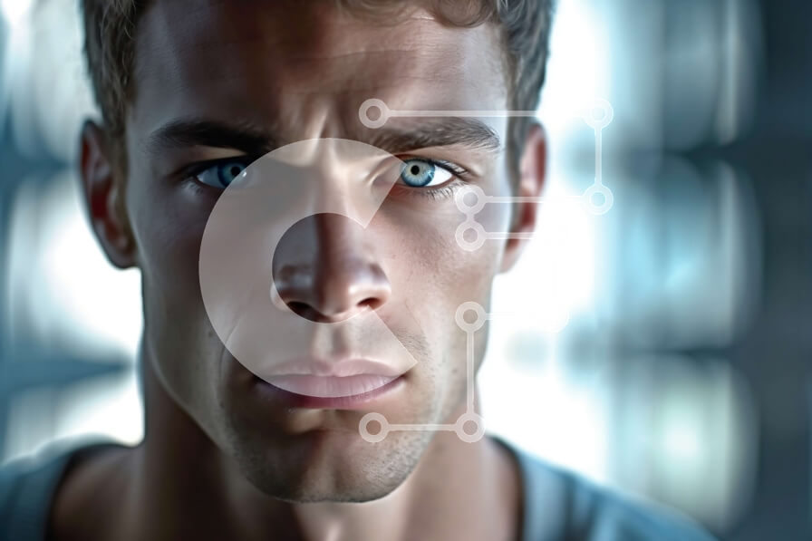 Intra Συλλεκτικό Ξύλινο Παζλ Plywood  4mm - Σοβαρός άνδρας με μπλε μάτια και λευκό πουκάμισο κοιτάζει την κάμερα Σε Ξύλινο Κουτί - Διαστάσεις Puzzle: 10x10 cm – 25 κομμάτια