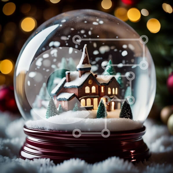 Intra Συλλεκτικό Ξύλινο Παζλ Plywood  4mm - Εορταστική σφαίρα χιονιού με χριστουγεννιάτικα στολίδια στο φόντο Σε Ξύλινο Κουτί - Διαστάσεις: 10x10 cm – 25 κομμάτια