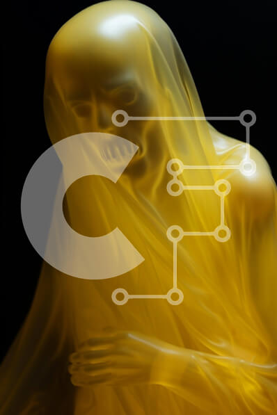 Intra Συλλεκτικό Ξύλινο Παζλ Plywood  4mm - Κίτρινο άγαλμα καλυμμένο με ύφασμα σιφόν σε μαύρο φόντο Σε Ξύλινο Κουτί - Διαστάσεις Puzzle: 10x10 cm – 25 κομμάτια