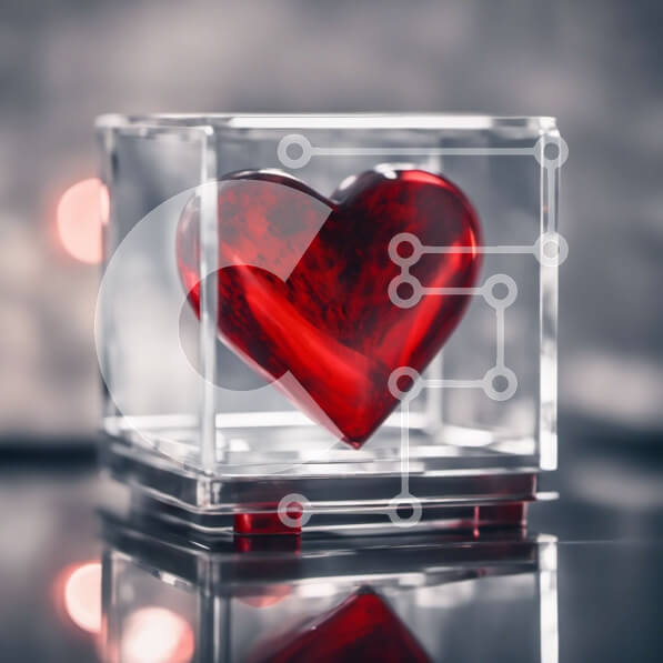 Intra Συλλεκτικό Ξύλινο Παζλ Plywood  4mm - Γυάλινο αντικείμενο σε σχήμα καρδιάς σε καθαρό γυάλινο κύβο Σε Ξύλινο Κουτί - Διαστάσεις Puzzle: 10x10 cm – 25 κομμάτια