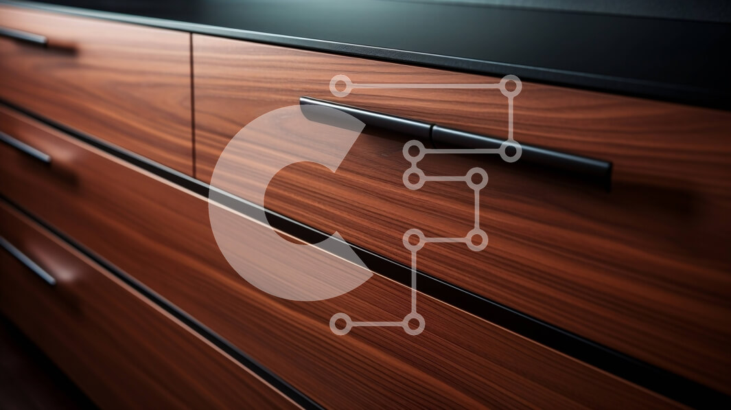 Intra Συλλεκτικό Ξύλινο Παζλ Plywood  4mm - Κοντινό πλάνο μοντέρνας ξύλινης κομοδίνας με μαύρη λαβή Σε Ξύλινο Κουτί - Διαστάσεις Puzzle: 10x10 cm – 25 κομμάτια