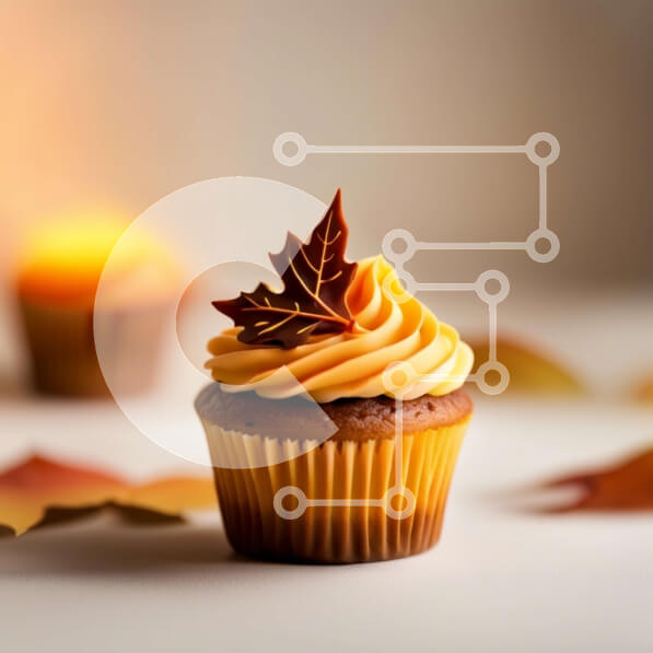 Σετ των 2 Intra Συλλεκτικό Ξύλινο Παζλ Plywood  4mm - Λαχταριστό Cupcake Πορτοκαλί με Διακόσμηση από φύλλα σφενδάμου Σε Ξύλινο Κουτί - Διαστάσεις: 10x10 cm – 25 κομμάτια