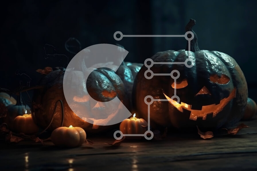 Intra Συλλεκτικό Ξύλινο Παζλ Plywood  4mm - Απόκοσμες σκαλιστές κολοκύθες με λαμπερά μάτια Σε Ξύλινο Κουτί - Διαστάσεις Puzzle: 10x10 cm – 25 κομμάτια