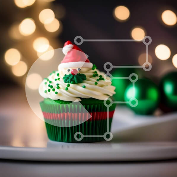 Σετ των 2 Intra Συλλεκτικό Ξύλινο Παζλ Plywood  4mm - Γιορτινό πράσινο Cupcake με καπέλο Άγιου Βασίλη Σε Ξύλινο Κουτί - Διαστάσεις: 10x10 cm – 25 κομμάτια