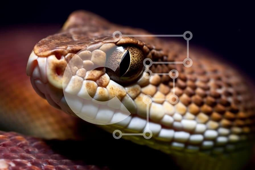 Σετ των 2 Intra Συλλεκτικό Ξύλινο Παζλ Plywood  4mm - Κοντινό πλάνο του κεφαλιού ενός φιδιού με ορατά μάτια και κυνόδοντες Σε Ξύλινο Κουτί - Διαστάσεις: 10x10 cm – 25 κομμάτια