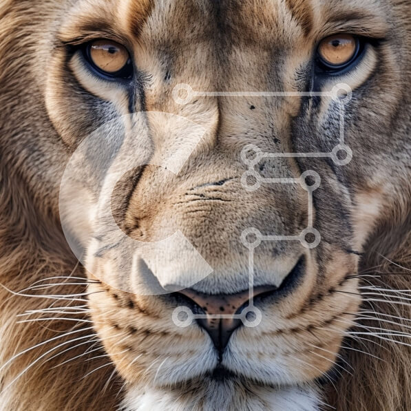 Intra Συλλεκτικό Ξύλινο Παζλ Plywood  4mm - Κοντινό πλάνο του προσώπου του λιονταριού με χαίτη και σοβαρή έκφραση Σε Ξύλινο Κουτί - Διαστάσεις: 10x10 cm – 25 κομμάτια