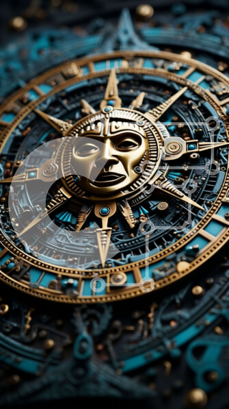 Intra Συλλεκτικό Ξύλινο Παζλ Plywood  4mm - Όμορφο μπλε και χρυσό ρολόι με περίπλοκα σχέδια και σύμβολο του ήλιου Σε Ξύλινο Κουτί - Διαστάσεις: 10x10 cm – 25 κομμάτια