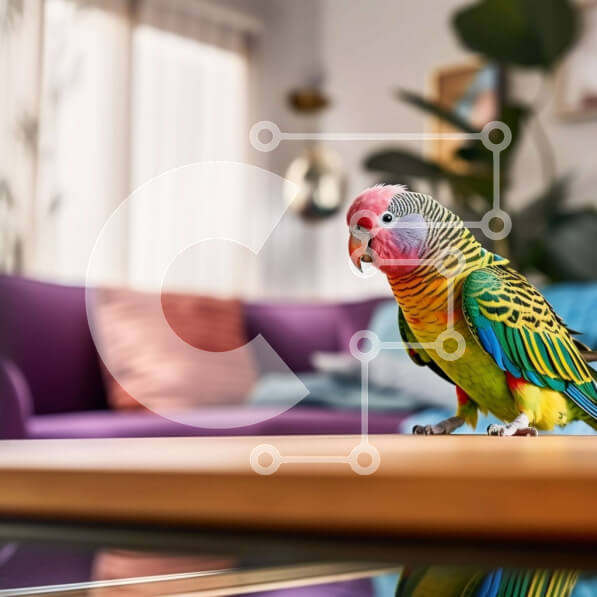 Intra Συλλεκτικό Ξύλινο Παζλ Plywood  4mm - Κομψό σαλόνι με πολύχρωμο παπαγάλο και φυτά Σε Ξύλινο Κουτί - Διαστάσεις Puzzle: 10x10 cm – 25 κομμάτια