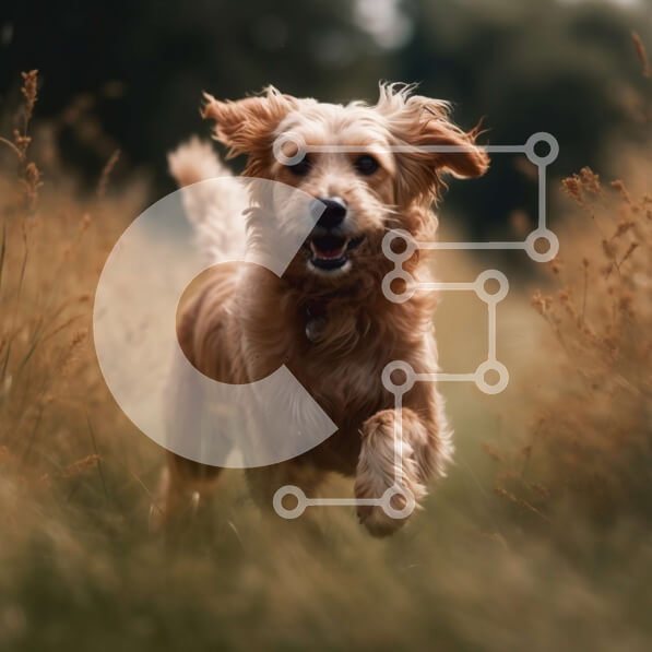 Intra Συλλεκτικό Ξύλινο Παζλ Plywood  4mm - Όμορφη εικόνα ενός σκύλου Golden Retriever που τρέχει σε ένα χωράφι με ψηλό γρασίδι Σε Ξύλινο Κουτί - Διαστάσεις: 10x10 cm – 25 κομμάτια