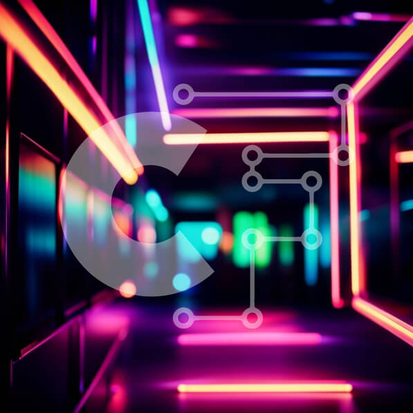 Intra Συλλεκτικό Ξύλινο Παζλ Plywood  4mm - Απόκοσμη και ατμοσφαιρική εικόνα ενός σκοτεινού διαδρόμου με φώτα νέον Σε Ξύλινο Κουτί - Διαστάσεις Puzzle: 10x10 cm – 25 κομμάτια