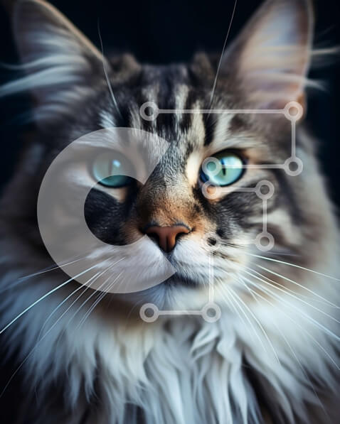 Σετ των 2 Intra Συλλεκτικό Ξύλινο Παζλ Plywood  4mm - Εκπληκτική κοντινή λήψη του προσώπου μιας γάτας με φωτεινά μπλε μάτια Σε Ξύλινο Κουτί - Διαστάσεις: 10x10 cm – 25 κομμάτια