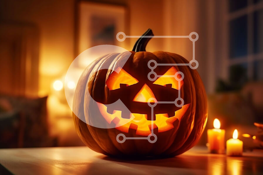 Intra Συλλεκτικό Ξύλινο Παζλ Plywood  4mm - Ζεστή και απόκοσμη αποκριάτικη διακόσμηση με σκαλιστό Jack-O-Lantern Σε Ξύλινο Κουτί - Διαστάσεις: 10x10 cm – 25 κομμάτια