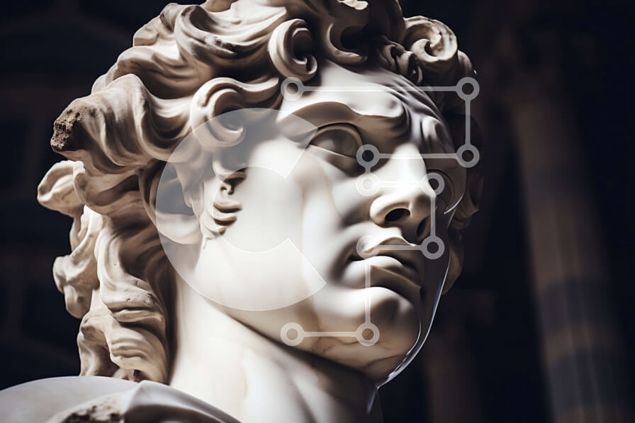 Intra Συλλεκτικό Ξύλινο Παζλ Plywood  4mm - Σοβαρό μαρμάρινο άγαλμα ενός άνδρα με σγουρά μαλλιά Σε Ξύλινο Κουτί - Διαστάσεις Puzzle: 10x10 cm – 25 κομμάτια