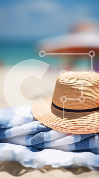 Σετ των 2 Intra Συλλεκτικό Ξύλινο Παζλ Plywood  4mm - Σκηνή Sunny Beach με καπέλο και πετσέτα Σε Ξύλινο Κουτί - Διαστάσεις: 10x10 cm – 25 κομμάτια