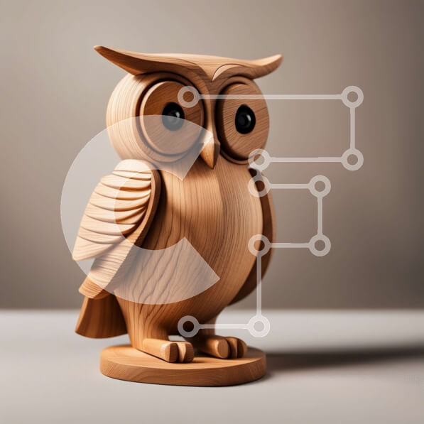 Intra Συλλεκτικό Ξύλινο Παζλ Plywood  4mm - Όμορφο ξύλινο άγαλμα κουκουβάγιας σε γκρίζα επιφάνεια Σε Ξύλινο Κουτί - Διαστάσεις: 10x10 cm – 25 κομμάτια