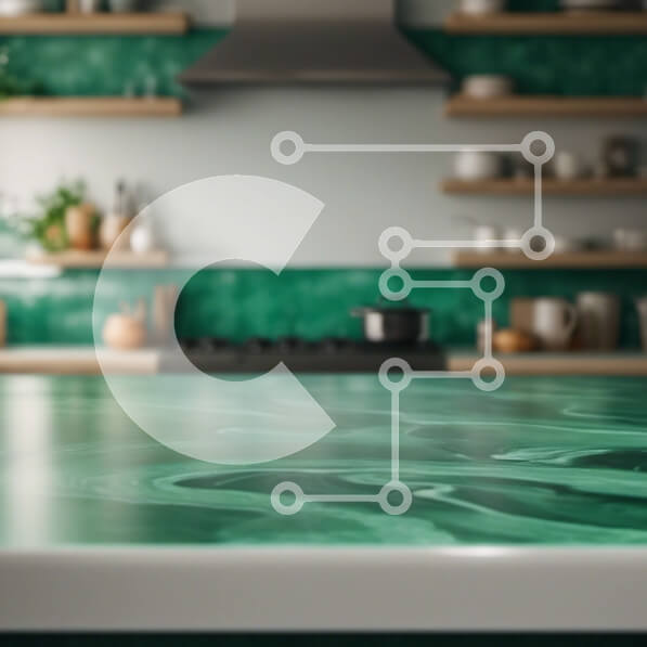 Intra Συλλεκτικό Ξύλινο Παζλ Plywood  4mm - Πράσινος μαρμάρινος πάγκος στην κουζίνα με λευκά ντουλάπια Σε Ξύλινο Κουτί - Διαστάσεις Puzzle: 10x10 cm – 25 κομμάτια