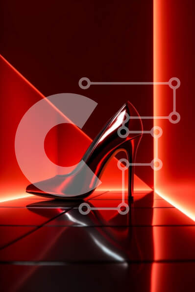 Intra Συλλεκτικό Ξύλινο Παζλ Plywood  4mm - Κομψό κόκκινο και μαύρο ψηλοτάκουνο παπούτσι σε καρό πάτωμα Σε Ξύλινο Κουτί - Διαστάσεις Puzzle: 10x10 cm – 25 κομμάτια