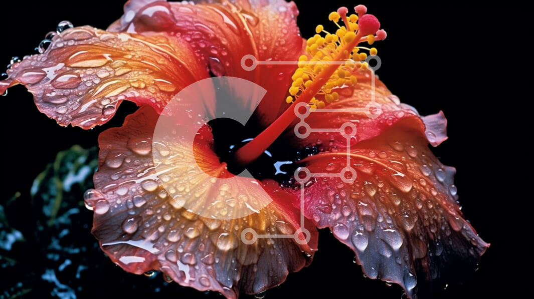 Intra Συλλεκτικό Ξύλινο Παζλ Plywood  4mm - Όμορφη κοντινή εικόνα του λουλουδιού ιβίσκου με σταγονίδια νερού Σε Ξύλινο Κουτί - Διαστάσεις: 10x10 cm – 25 κομμάτια