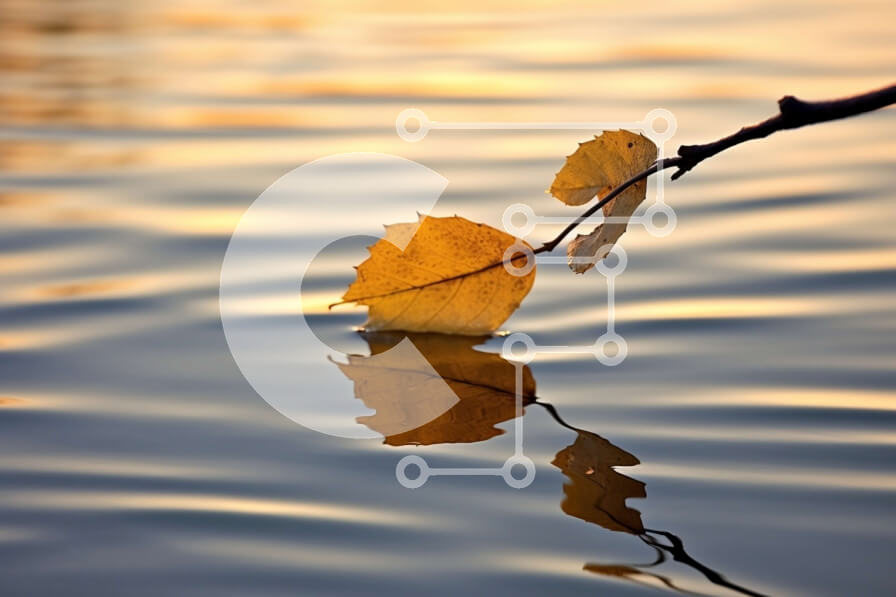 Intra Συλλεκτικό Ξύλινο Παζλ Plywood  4mm - Όμορφη εικόνα ενός ενιαίου κίτρινου φύλλου σε ήρεμο νερό στο ηλιοβασίλεμα Σε Ξύλινο Κουτί - Διαστάσεις: 10x10 cm – 25 κομμάτια