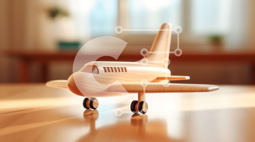 Intra Συλλεκτικό Ξύλινο Παζλ Plywood  4mm - Ξύλινο παιχνίδι αεροπλάνο σε ξύλινο τραπέζι με θέα στον ορίζοντα της πόλης Σε Ξύλινο Κουτί - Διαστάσεις: 10x10 cm – 25 κομμάτια