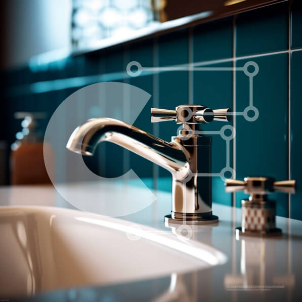 Intra Συλλεκτικό Ξύλινο Παζλ Plywood  4mm - Κομψός νιπτήρας μπάνιου με μπλε και λευκούς τοίχους με πλακάκια Σε Ξύλινο Κουτί - Διαστάσεις Puzzle: 10x10 cm – 25 κομμάτια