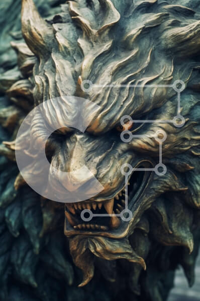 Σετ των 2 Intra Συλλεκτικό Ξύλινο Παζλ Plywood  4mm - Άγρια και απειλητική κοντινή πλάνο του προσώπου ενός μυθικού πλάσματος Σε Ξύλινο Κουτί - Διαστάσεις: 10x10 cm – 25 κομμάτια