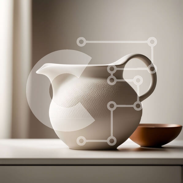 Intra Συλλεκτικό Ξύλινο Παζλ Plywood  4mm - Όμορφη εικόνα λευκής κεραμικής στάμνας και καφέ μπολ σε τραπέζι Σε Ξύλινο Κουτί - Διαστάσεις Puzzle: 10x10 cm – 25 κομμάτια