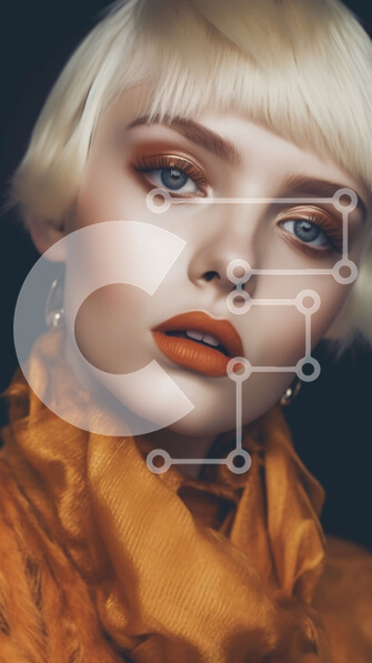 Intra Συλλεκτικό Ξύλινο Παζλ Plywood  4mm - Κομψή εικόνα μιας ξανθιάς γυναίκας με πορτοκαλί ρούχα και χρυσά κοσμήματα Σε Ξύλινο Κουτί - Διαστάσεις Puzzle: 10x10 cm – 25 κομμάτια