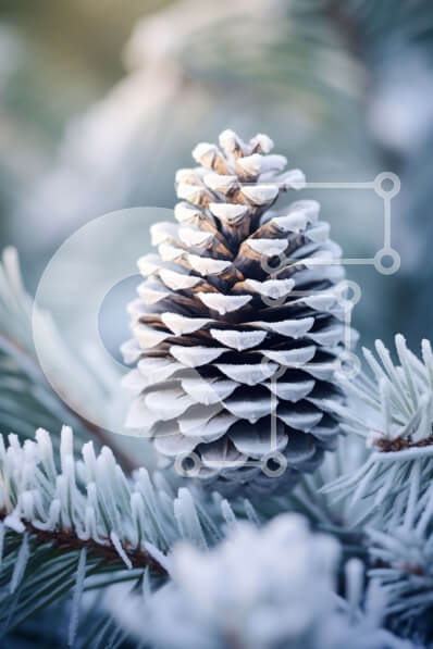 Σετ των 2 Intra Συλλεκτικό Ξύλινο Παζλ Plywood  4mm - Χιονισμένο κουκουνάρι με πευκοβελόνες στο φόντο Σε Ξύλινο Κουτί - Διαστάσεις: 10x10 cm – 25 κομμάτια