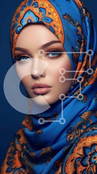 Intra Συλλεκτικό Ξύλινο Παζλ Plywood  4mm - Όμορφη εικόνα μιας γυναίκας που φορά ένα μπλε και πορτοκαλί χιτζάμπ με περίπλοκα σχέδια Σε Ξύλινο Κουτί - Διαστάσεις Puzzle: 10x10 cm – 25 κομμάτια