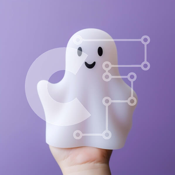 Intra Συλλεκτικό Ξύλινο Παζλ Plywood  4mm - Χαμογελαστό ειδώλιο λευκό φάντασμα στο χέρι σε μωβ φόντο Σε Ξύλινο Κουτί - Διαστάσεις Puzzle: 10x10 cm – 25 κομμάτια