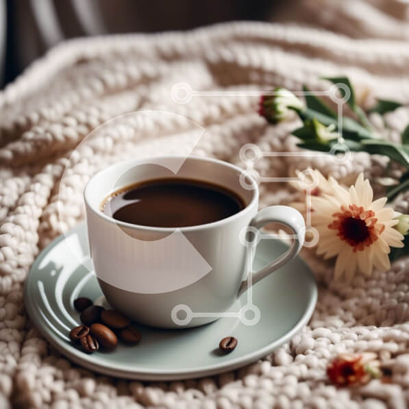 Σετ των 2 Intra Συλλεκτικό Ξύλινο Παζλ Plywood  4mm - Όμορφη εικόνα του καφέ και των λουλουδιών σε μια άνετη κουβέρτα Σε Ξύλινο Κουτί - Διαστάσεις: 10x10 cm – 25 κομμάτια