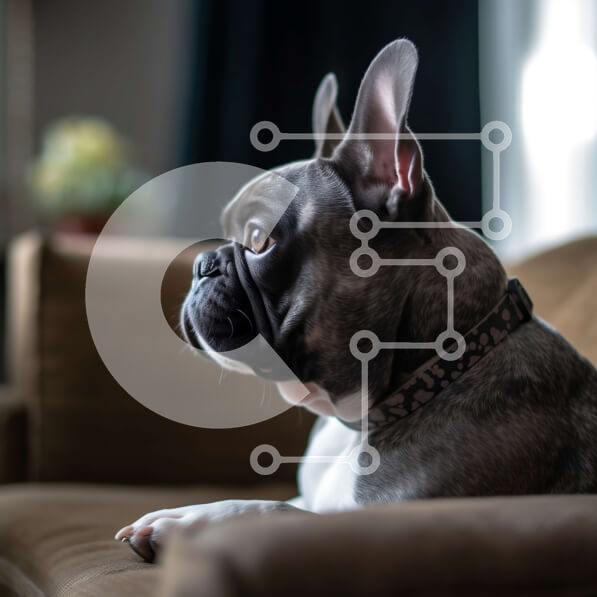 Intra Συλλεκτικό Ξύλινο Παζλ Plywood  4mm - Αξιολάτρευτο γαλλικό μπουλντόγκ που κάθεται σε έναν άνετο καφέ καναπέ Σε Ξύλινο Κουτί - Διαστάσεις: 10x10 cm – 25 κομμάτια