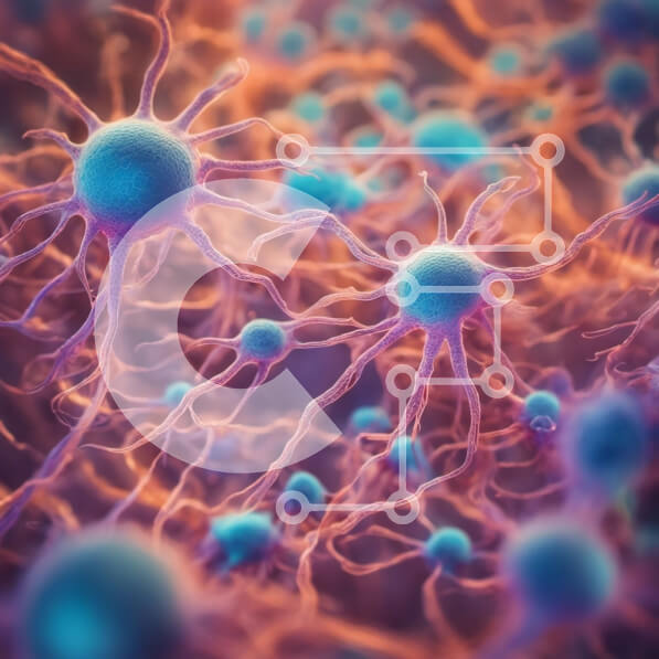 Intra Συλλεκτικό Ξύλινο Παζλ Plywood  4mm - Δίκτυο μωβ και μπλε κυττάρων Σε Ξύλινο Κουτί - Διαστάσεις Puzzle: 10x10 cm – 25 κομμάτια