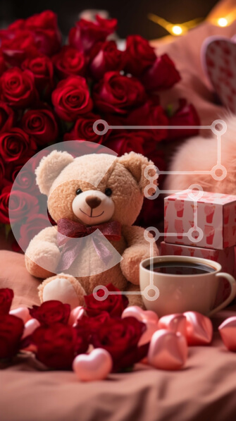 Intra Συλλεκτικό Ξύλινο Παζλ Plywood  4mm - Αξιολάτρευτη εικόνα του αρκουδάκι με καφέ και τριαντάφυλλα Σε Ξύλινο Κουτί - Διαστάσεις Puzzle: 10x10 cm – 25 κομμάτια