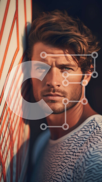 Intra Συλλεκτικό Ξύλινο Παζλ Plywood  4mm - Σοβαρός άνθρωπος με σανίδα του σερφ Σε Ξύλινο Κουτί - Διαστάσεις Puzzle: 10x10 cm – 25 κομμάτια